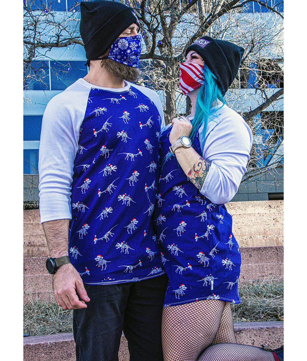 Gnarly Garb Christmas DINO Baseball T-shirt