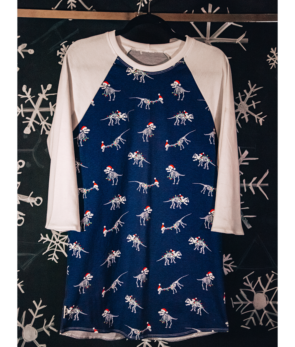 Gnarly Garb Christmas DINO Baseball T-shirt